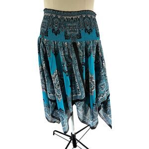 Vtg Y2K 2000s Teal Blue Paisley Handkerchief Skirt Sz S Boho Hippie